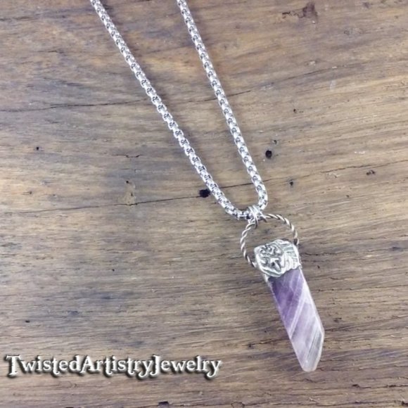 Chevron Amethyst Shard Pendant Necklace - Picture 3 of 6